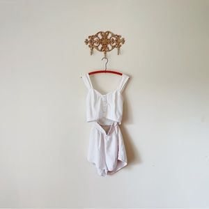2 Piece Lounge Outfit Matching Set Linen Shorts and Crop Top